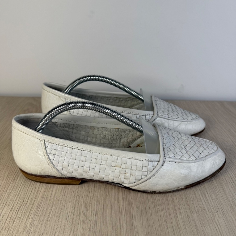 Joan & David Italy Woven Leather‎ Loafers Flats White EU 38 Quiet Luxury
